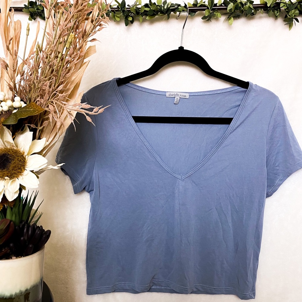 Blue v neck crop top Charlotte Russe